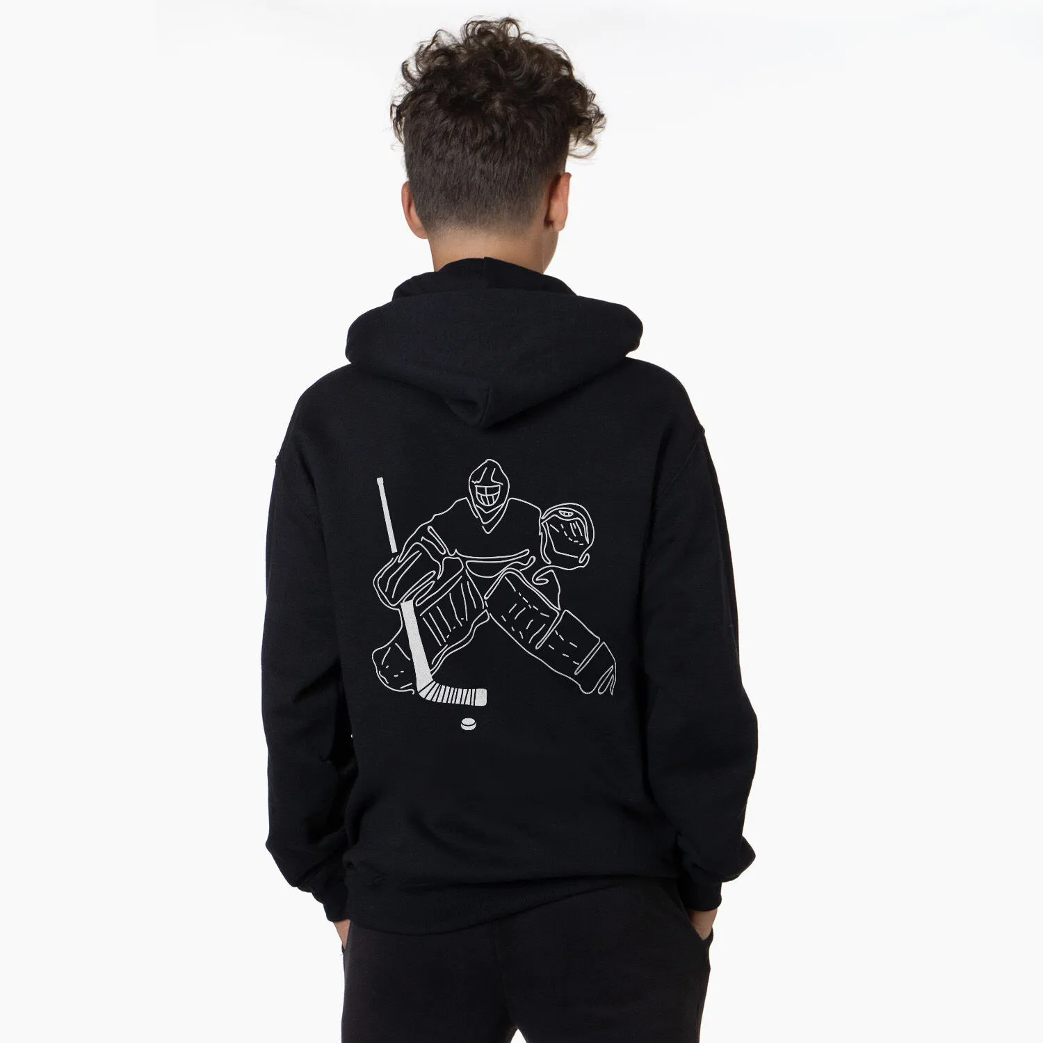 Hockey Hooded Sweatshirt - Hockey Goalie Sketch (Back Design) 